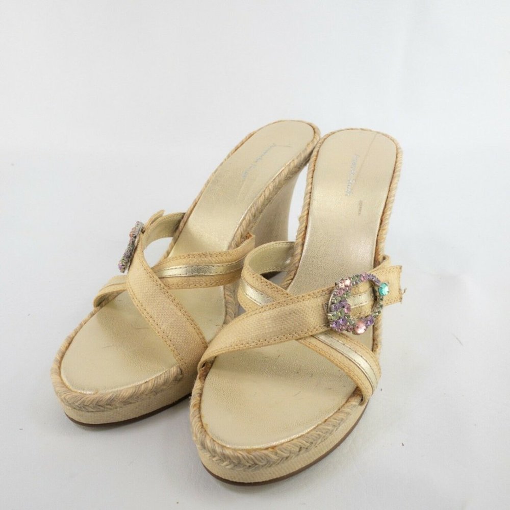 Amanda Smith Womens Brown Shoes 9 M‎ Wedge 4 inch Heel Sandal Embroidered Canvas